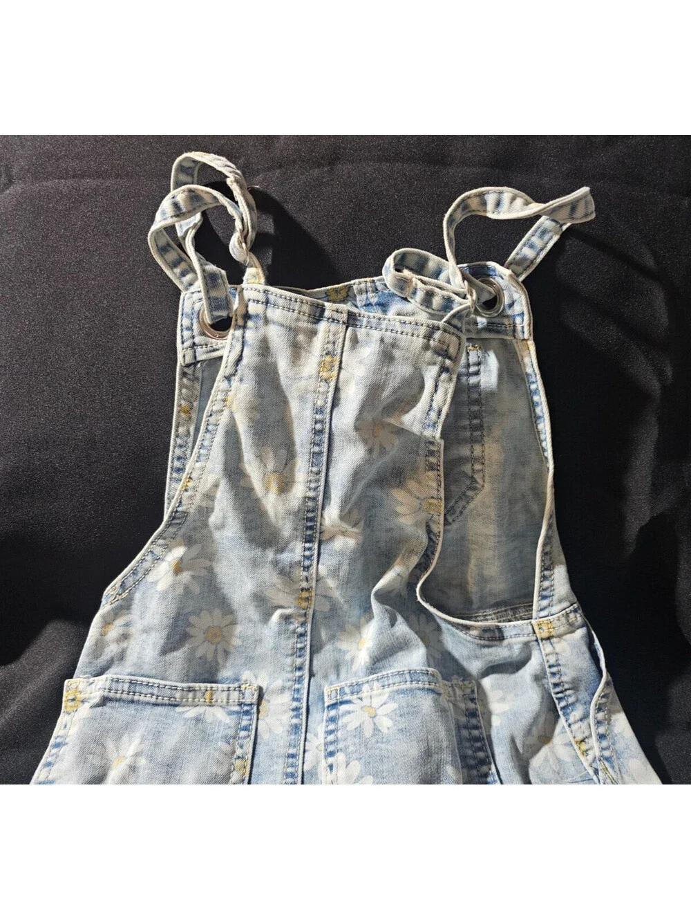 Girl's Cat & Jack Daisy Floral Overalls Dress Acid Wash Denim Size XS 4/5 Blue